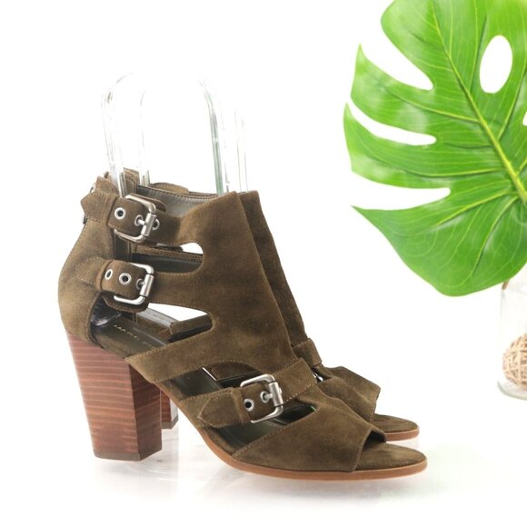 Marc Fisher Shoes - Marc Fisher Womens Calinda Sandal Size 9.5 Olive Green Suede Block Heel Bootie